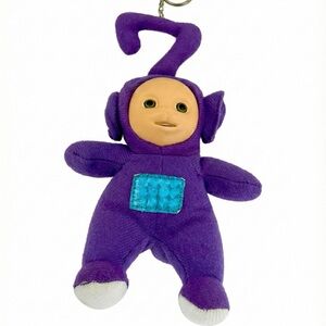 Vintage Teletubbies Tinky Winky plastic face keychain plush rare 90s toy